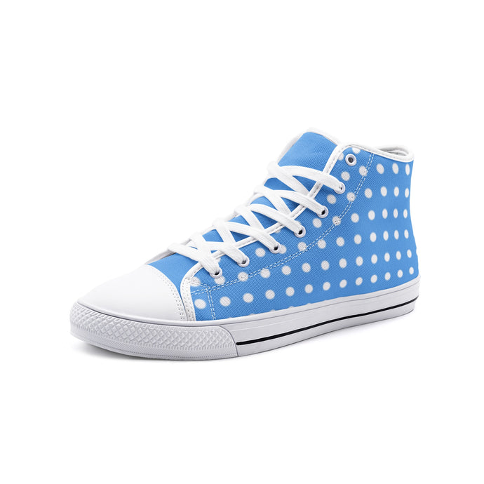 Polka dot Blue -Unisex High Top Canvas Shoes