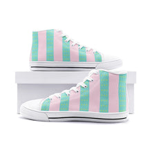 Load image into Gallery viewer, Ken‘s pink and green stripe -Unisex High Top Canvas Shoes
