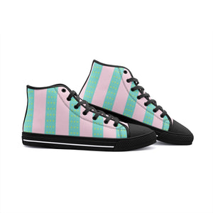 Ken‘s pink and green stripe -Unisex High Top Canvas Shoes