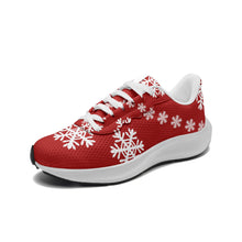 Load image into Gallery viewer, Snow flakes on Red -Unisex Mesh Tech Performance Running Shoes
