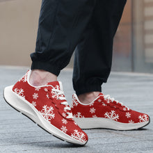 Load image into Gallery viewer, Snow flakes on Red -Unisex Mesh Tech Performance Running Shoes
