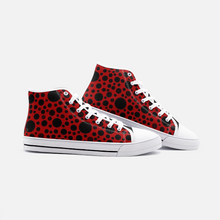 Load image into Gallery viewer, Red with Black dots -High Top Canvas Shoes
